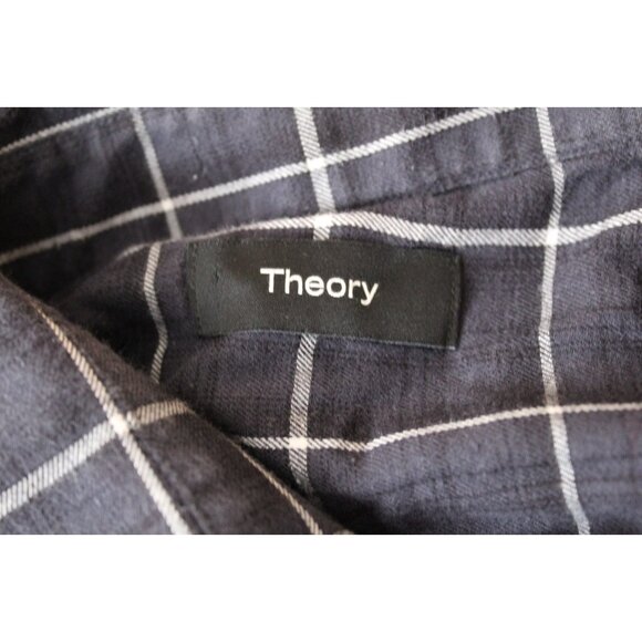 Theory Mens XS Charcoal Gray White Windowpane Check Button Down Shirt - Picture 4 of 5
